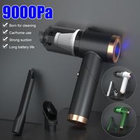 Aspirateur à main sans fil portable-9000Pa-Pliable et Rechargeable-Lumière LED-Voiture et Maison-Noir