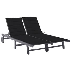 CHAISE LONGUE Transat chaise longue bain de soleil lit de jardin terrasse meuble d exterieur 2 places avec coussin acacia gris