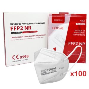 MASQUE MEDICAL CRAZYCHIC - x100 Masques FFP2 NR Certifié Norme CE EN149 - Protection Respiratoire - Haute Filtration - Boîte 100 pièces Blanc