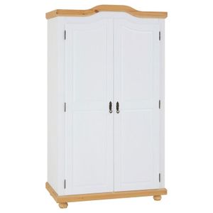 ARMOIRE DE CHAMBRE Armoire MÜNCHEN dressing penderie rangement vêtements avec 2 portes battantes 1 étagère et 1 tringle, en pin massif lasuré blanc