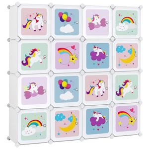 ARMOIRE Meuble de rangement enfant - SONGMICS - 16 cubes - Armoire modulable avec portes