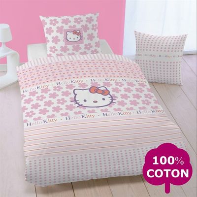Parure De Lit Hello Kitty En Flanelle Coton - Housse 140x200 Cm + Taie 65x65 Cm - Douce Et Chaleureuse