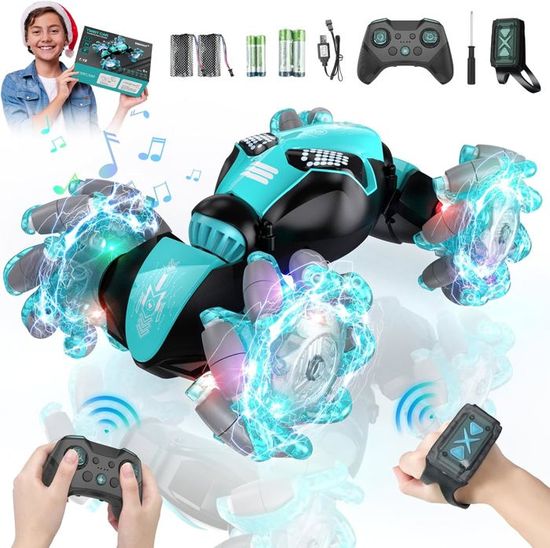 Voiture Télécommandée Amphibie 4WD Rotation 360° Avec Commande Gestuelle - Bleu Pour Enfants