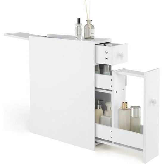 COSTWAY Meuble Salle De Bain Bois Sur Pieds - Armoire Rangement Noir 35,6 X 30,5 X 88 Cm
