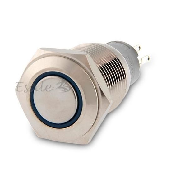 Interrupteur Poussoir LED Bleu 12V 3A Métal - Bouton Momentané ON/OFF Avec Lumière Pour Voiture, Moto, Klaxon, Accessoire Tuning