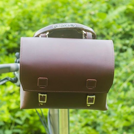 London Craftwork Sacoche Vélo Cuir Véritable XL 23x19,5x11 Cm – Pour Selle, Guidon, Cadre – Fait Main, Marron Clair