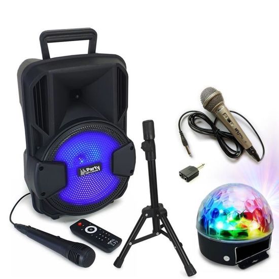USB/Bluetooth Pied Micro Jeu de Lumière Astro Anniversaire Enceinte Karaoke Enfant Portable Party MOBILE8SET Micro SD 
