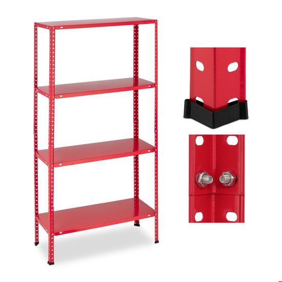 Étagère Charge Lourde 875 Kg - 5 Niveaux Acier Rouge, Garage, Cave, Atelier - 180x90x45 Cm, Modulable & Séparable