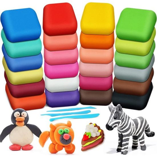 Pâte à Modeler Autodurcissante 30 Couleurs - Argile Magique Pour Enfants 3-8 Ans - Avec Outils Et Sacs De Rangement