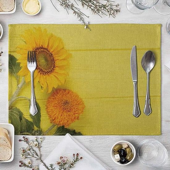 Set De Table 2 Pieces, Set De Table Haut De Gamme Set De Table Lavable Jaune Set Table Tissu Coton Lin 40X30Cm[H1619] - Maison