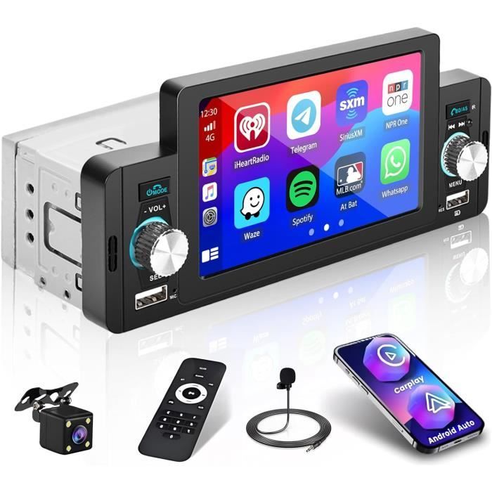 Autoradio 1 Din Con Carplay E Android Auto Wireless – Touchscreen 5.1", Bluetooth, FM/AM, Telecamera Posteriore, Controllo Volante