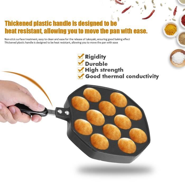 Takoyaki Moule de cuisson 12 Boules anti-adhérent Octopus Balls Aebleskiver Grill