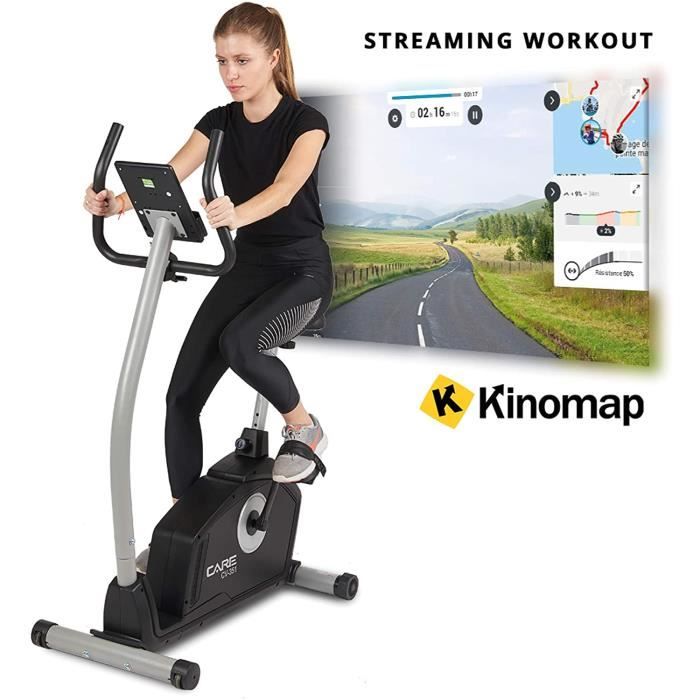 CARE FITNESS - Vélo d’Appartement Motorisé CV-351 – Masse d'Inertie 10kg - Résistance Magnétique à 16 Niveaux - 7 Programmes d'Entra