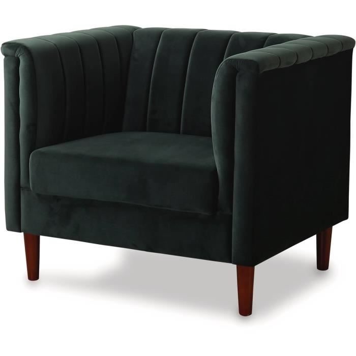 Fauteuil en velours -Ellison- - 97 x 76 x 82 cm - 1 place - Vert foncé