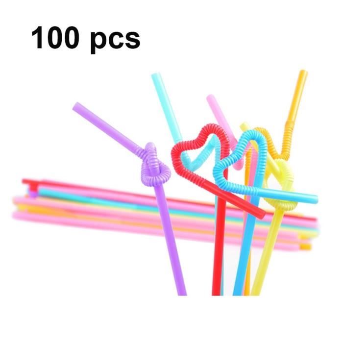 100pieces -UPORS paille Flexible en plastique, paille colorée Extra longue en plastique jetable pour Cocktail, pour fête, en PP, 100
