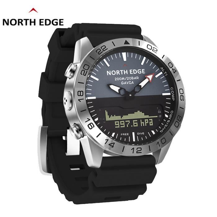 B North Edge GAVIA 2 montres pour hommes d'affaires de luxe en acier complet étanche 200 m altimètre boussole plongée sport numériqu