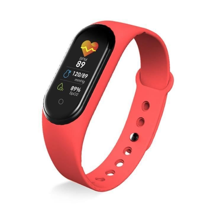 M5 Bracelet intelligent Étanche Fitness tracker pression artérielle moniteur de fréquence cardiaque - Rouge