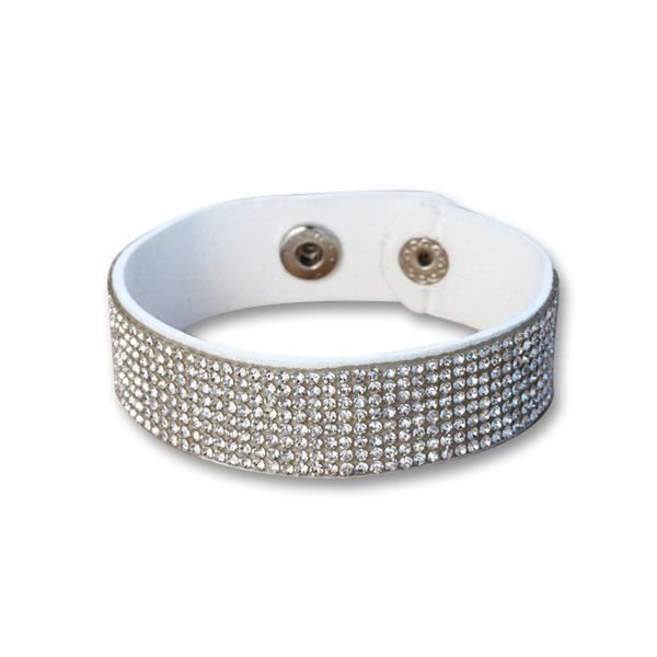 Bracelet Cuir Blanc et Cristaux Blancs de Swarovski Elements