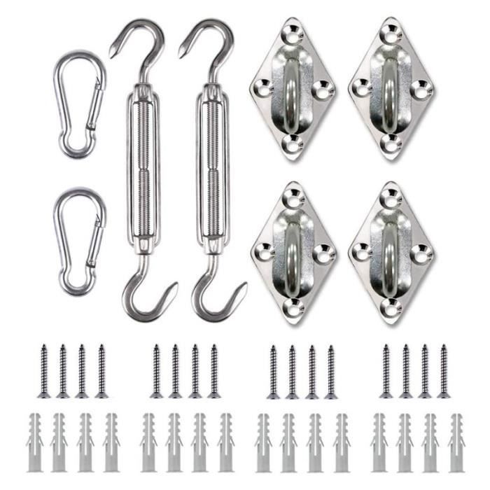 Kit de Fixation pour Voile d'Ombrage, 40 Pcs Inoxydable Kit de Montage Fixations d'ombrage de Voile, Kit Accessoires de Fixation