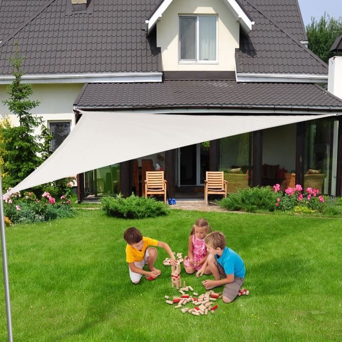 Voile Ombrage 3x3x3 m - Blanc - Triangulaire matière imperméable - Lavable en Machine - Densité 160g - m² - Toile Tendue