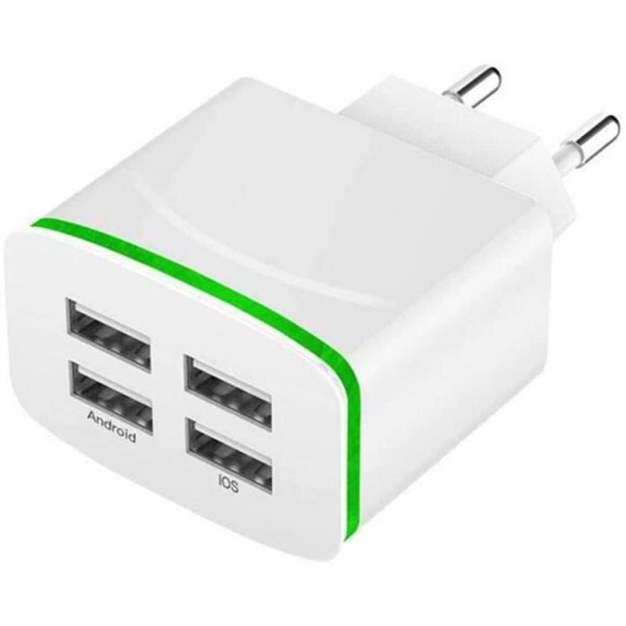 Chargeur Secteur Adapdateur USB 4 Ports Prise Universel Lumière LED