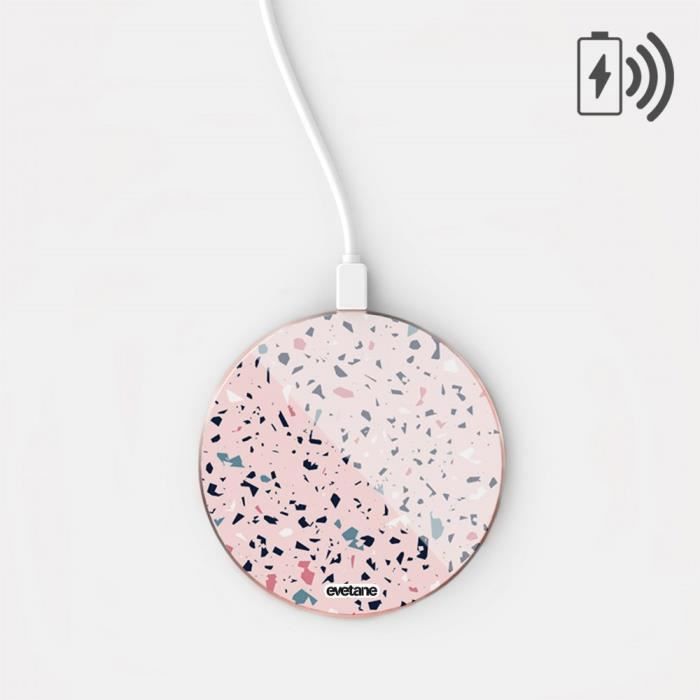 Chargeur Induction Terrazzo Rose Ecriture Tendance et Design Evetane