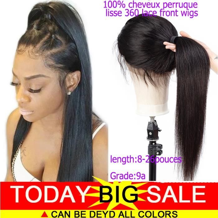 20- Perruque Bresilienne Cheveux Humains Naturels Lisse 360 Lace Frontal Wig
