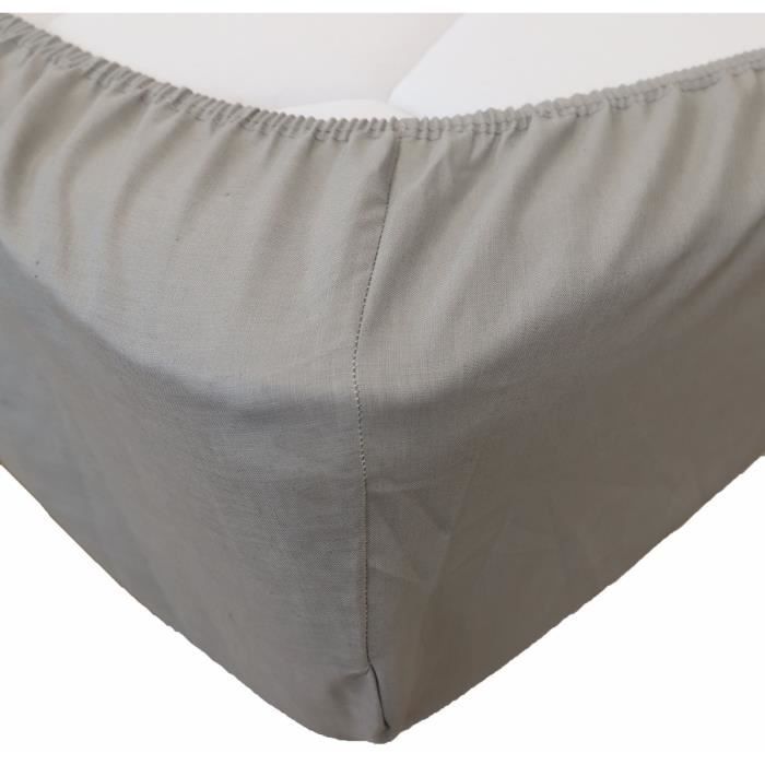 LINANDELLE - Drap housse en pur Lin MISTRAL - Gris clair - 140x190 cm