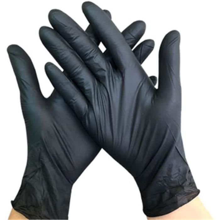 Jetcco 100 pcs Gants Jetables pour Usage Mécanique, Médical et Soins à la Personne, Certifié Examen, Noir