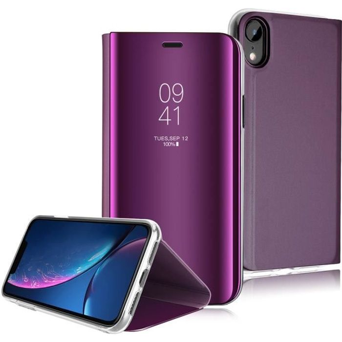 Coque Iphone Xr Clear View Etui À Rabat Cover Flip Case Etui Housse Miroir Antichoc Coque Pour Iphone Xr violet