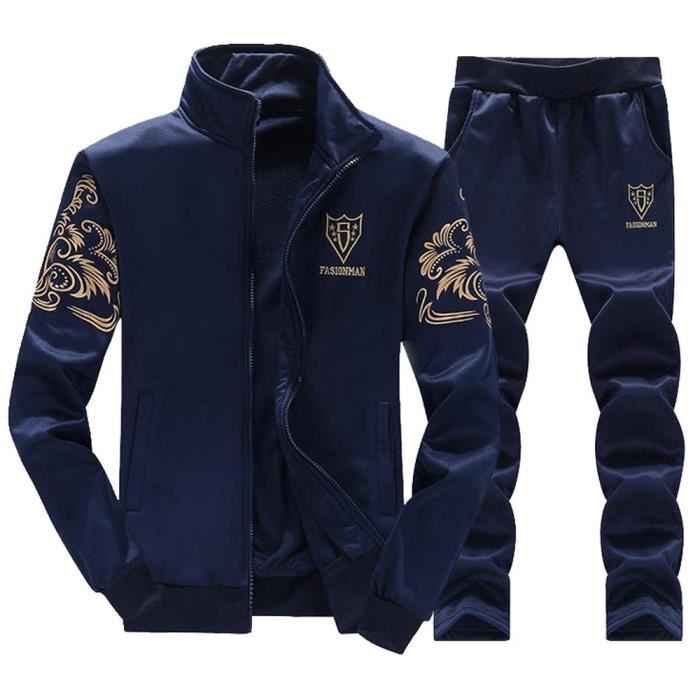 Hommes Automne Hiver Épaissir Sweat Top Pantalon Ensembles Survêtement De Sport Bleu Bleu