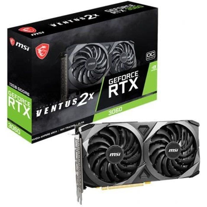 Carte Graphique - MSI - GeForce RTX 3060 VENTUS 2X 12G - 12 Go - GDDR6 - PCIe 4.0 - HDMI / 3 X DisplayPort (912-V397-052)