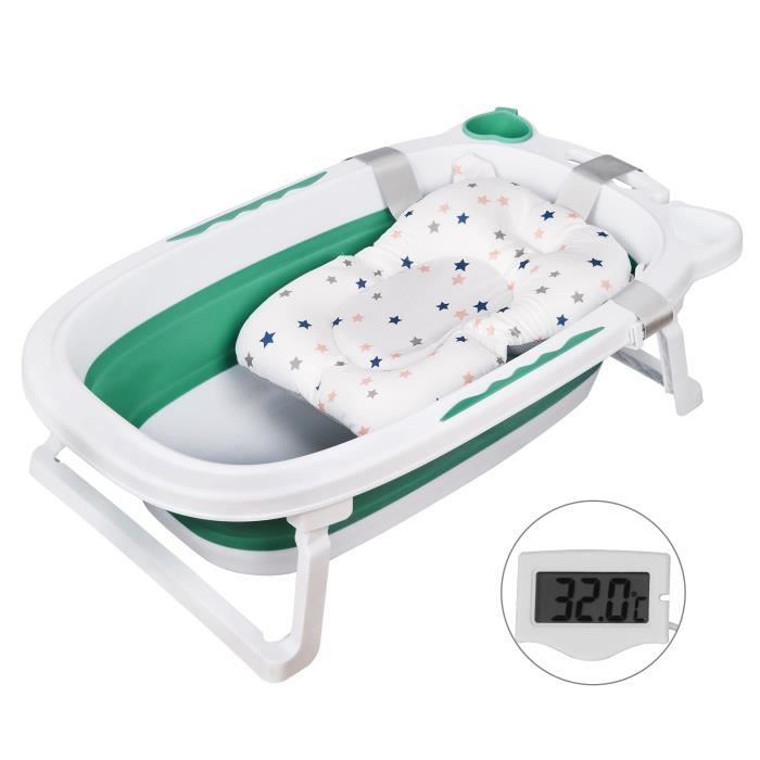 Baignoire Bébé Pliable Super Bebe - Gris, Avec Coussin De Bain Et Thermomètre Intégré