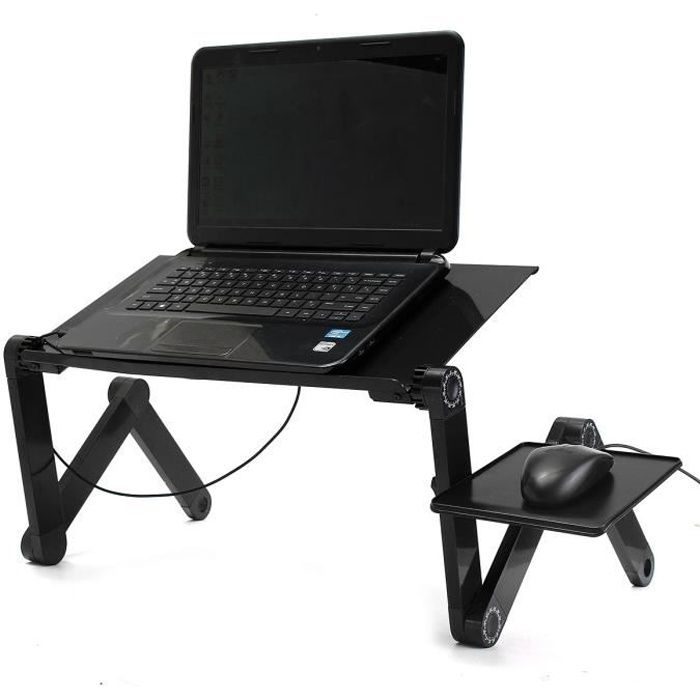 Table Ordinateur Portable Ventilateur USB Support PC Table de Lit Noir