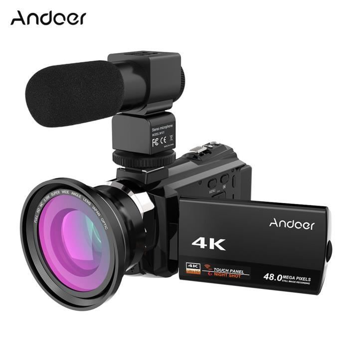 Andoer 4K 1080P 48MP WiFi Caméra Vidéo Numérique+0.39X Grand Angle Macro Lens Externe Mic Novatek 96660 Chip IR 16X Digital Zoom
