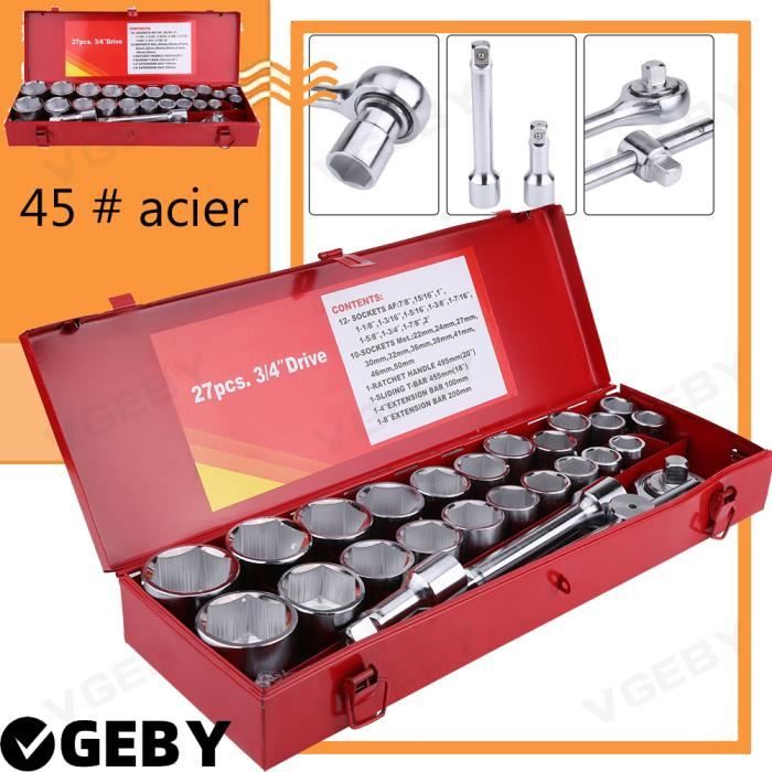 VGEBY® 27pcs 3-4- Coffret douilles poids lourds 3-4 pouce metriques HB034 Rentable
