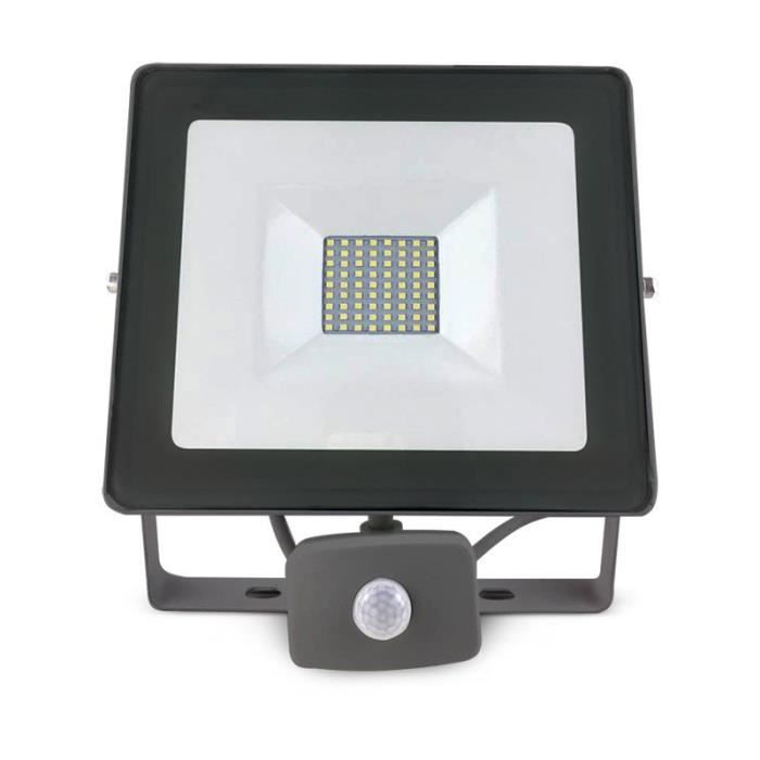 Vision-EL - Projecteur extérieur LED plat gris avec détecteur - 50W 6000°K
