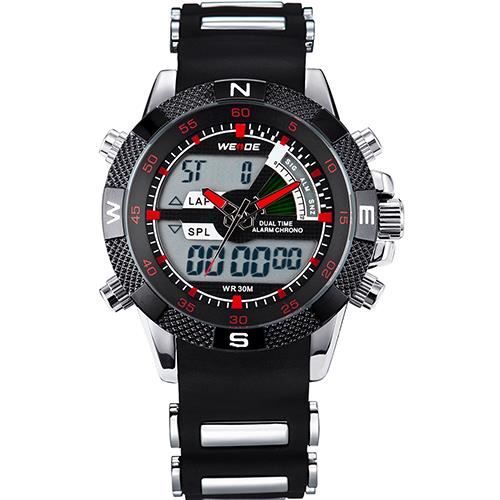 WEIDE Montres Hommes Marque De Luxe Célèbre Logo Militaire LCD Lumineux Date Semaine Affichage Relogio Masculino Silicone Red Hands