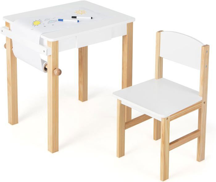 Bureau Et Chaise Enfant En.casa - Bois De Pin Et MDF - Avec Tiroir - Pour Dessiner, Lire, Jouer