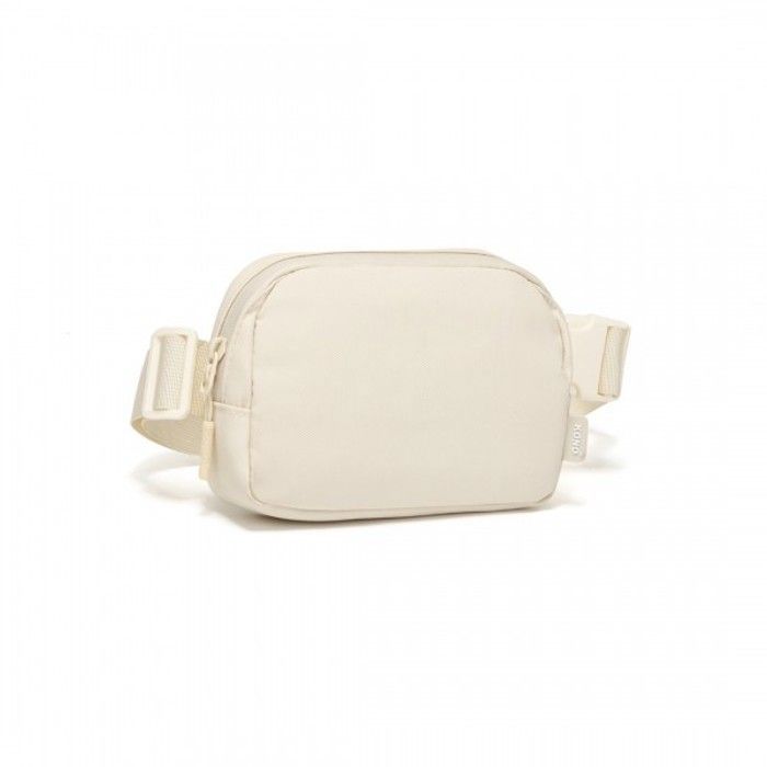 Sac banane - KONO - Sac de poitrine 19x4x12 cm - Beige - Sangle ajustable extensible - Coque semi-rigide zippée