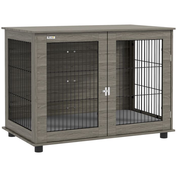 Cage pour chien - PawHut - 2 en 1 - table dappoint avec coussin déhoussable - porte verrouillable - 100 x 60 x 735 cm - gris