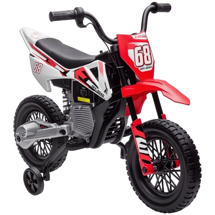 Moto électrique pour enfant - AIYAPLAY - de 3 à 6 ans - 2 moteurs 12V vitesse max. 5 km/h - roues dentraînement - musique - rouge