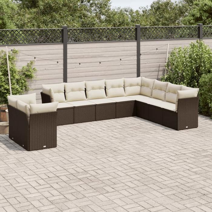 vidaXL Salon de jardin 10 pcs avec coussins résine tressée 3218085 - vue 1