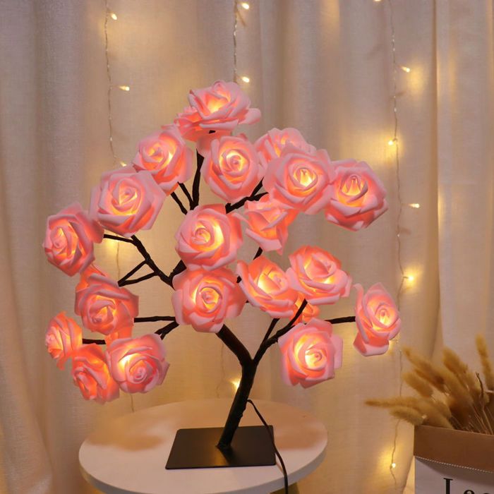 Lampe de Table à 24 LED en Forme dArbre à Roses Veilleuse USB Luminaire Décoratif dNik arbre noir rose rose