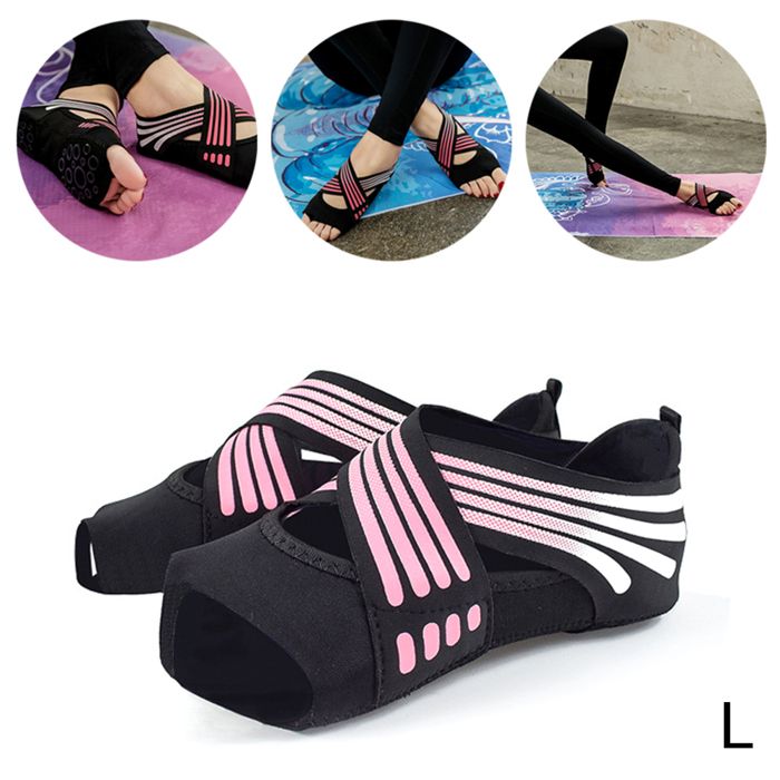 Comparer les prix de Chaussettes de yoga pour femmes, chaussures de Pilates à cinq orteils, sangles croisées de fitness, chaussettes de yoga
