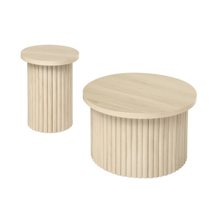 Table basse rond Lot de 2 Table Pliante Table dappoint salon Rangement Canapé Table Style Rustique Moderne 68x40+40x51cm Bois
