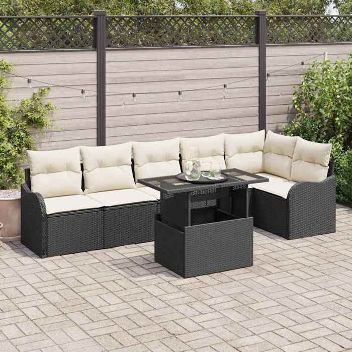 vidaXL Ensemble de 7 Pièces de Canapé de Jardin avec Coussins Rattan Poly - vue 5