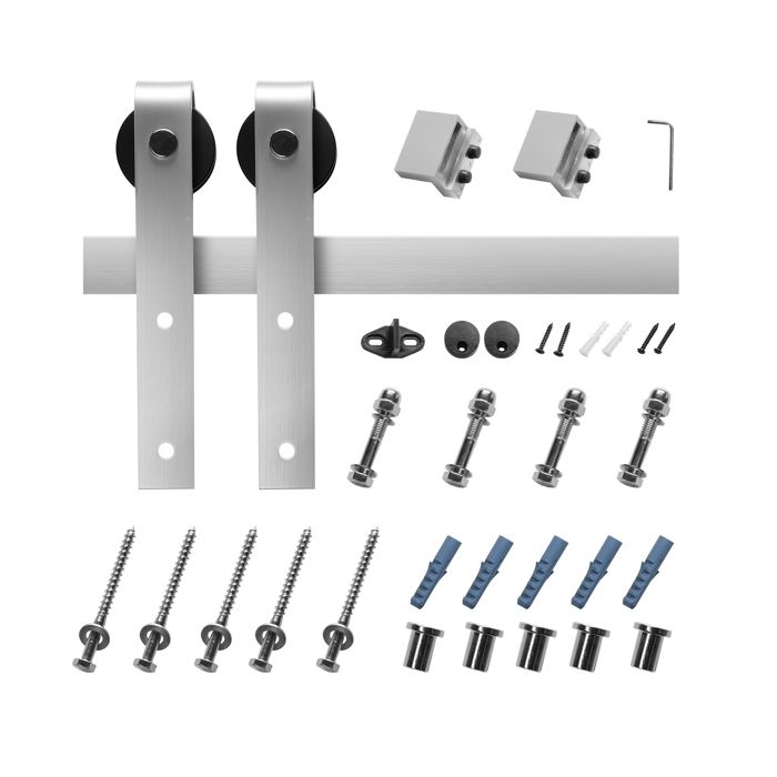 Kit Rail Porte Coulissante Simple De Grange VEVOR 244 Cm - Neuf, Charge Max 150 Kg, Pour Portes Lourdes