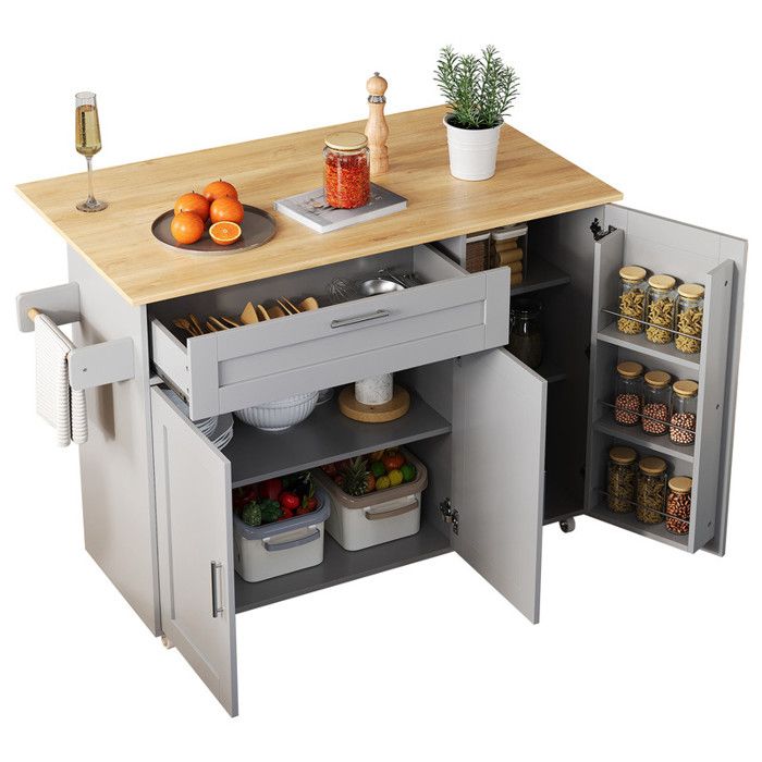 Desserte Cuisine Roulante Avec Plan De Travail & Tiroir - Meuble Rangement 132x90cm Gris | KOMHTOM Buffet Salle à Manger