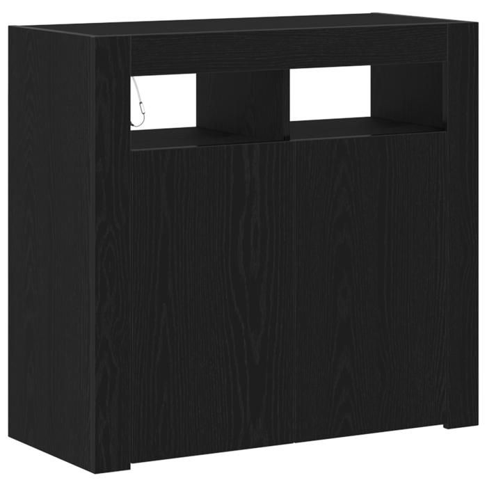 PROMOTION Buffet salle à mangerCommode Salon - avec éclairage LED Chêne noir 80x35x75 cm - Bois dingénierie 81212 - BestMeuble